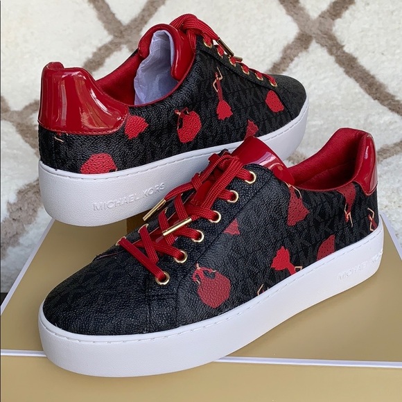 MICHAEL KORS POPPY LACE UP MINI LOGO PVC BLACK MUL - Picture 13 of 16